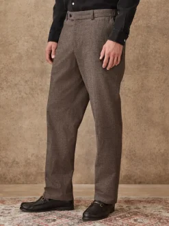 Brown Regular Fit Smart Brushed Cotton Textured Trousers
