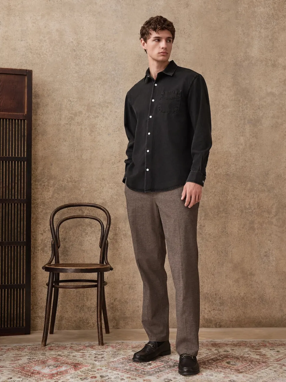 Brown Regular Fit Smart Brushed Cotton Textured Trousers