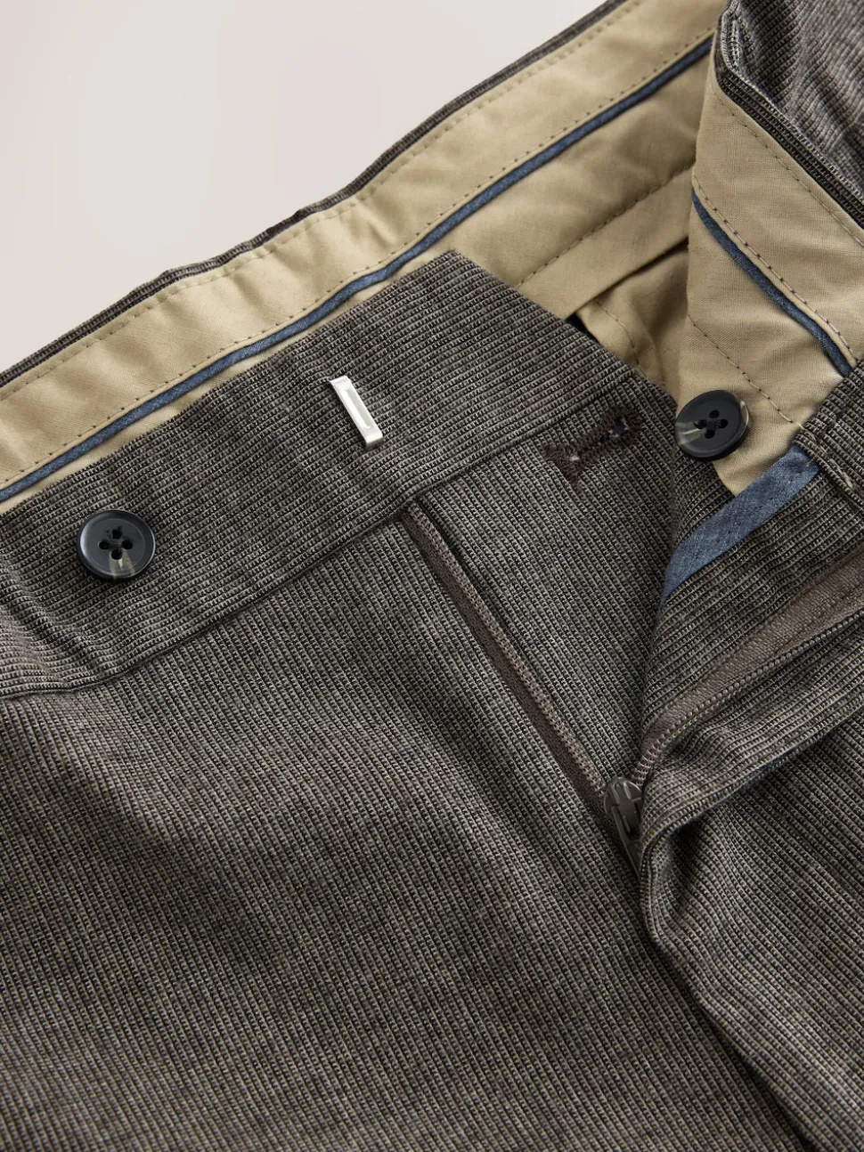 Brown Regular Fit Smart Brushed Cotton Textured Trousers