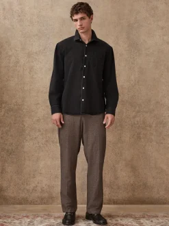 Brown Regular Fit Smart Brushed Cotton Textured Trousers