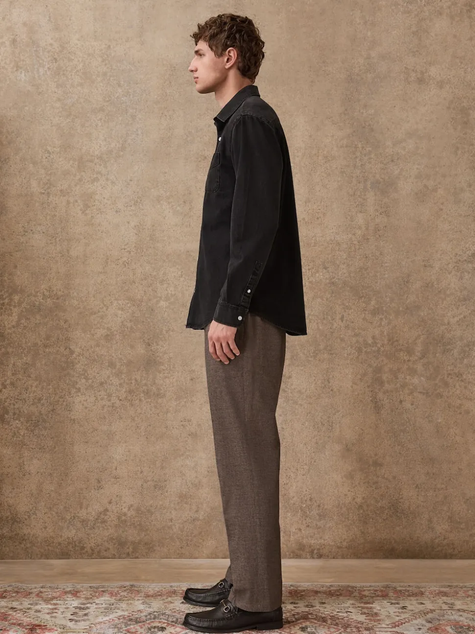 Brown Regular Fit Smart Brushed Cotton Textured Trousers