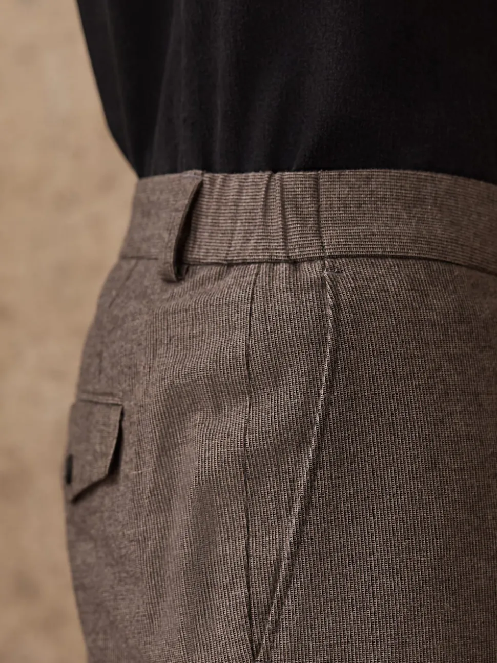 Brown Regular Fit Smart Brushed Cotton Textured Trousers