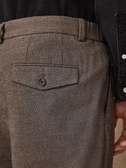 Brown Regular Fit Smart Brushed Cotton Textured Trousers