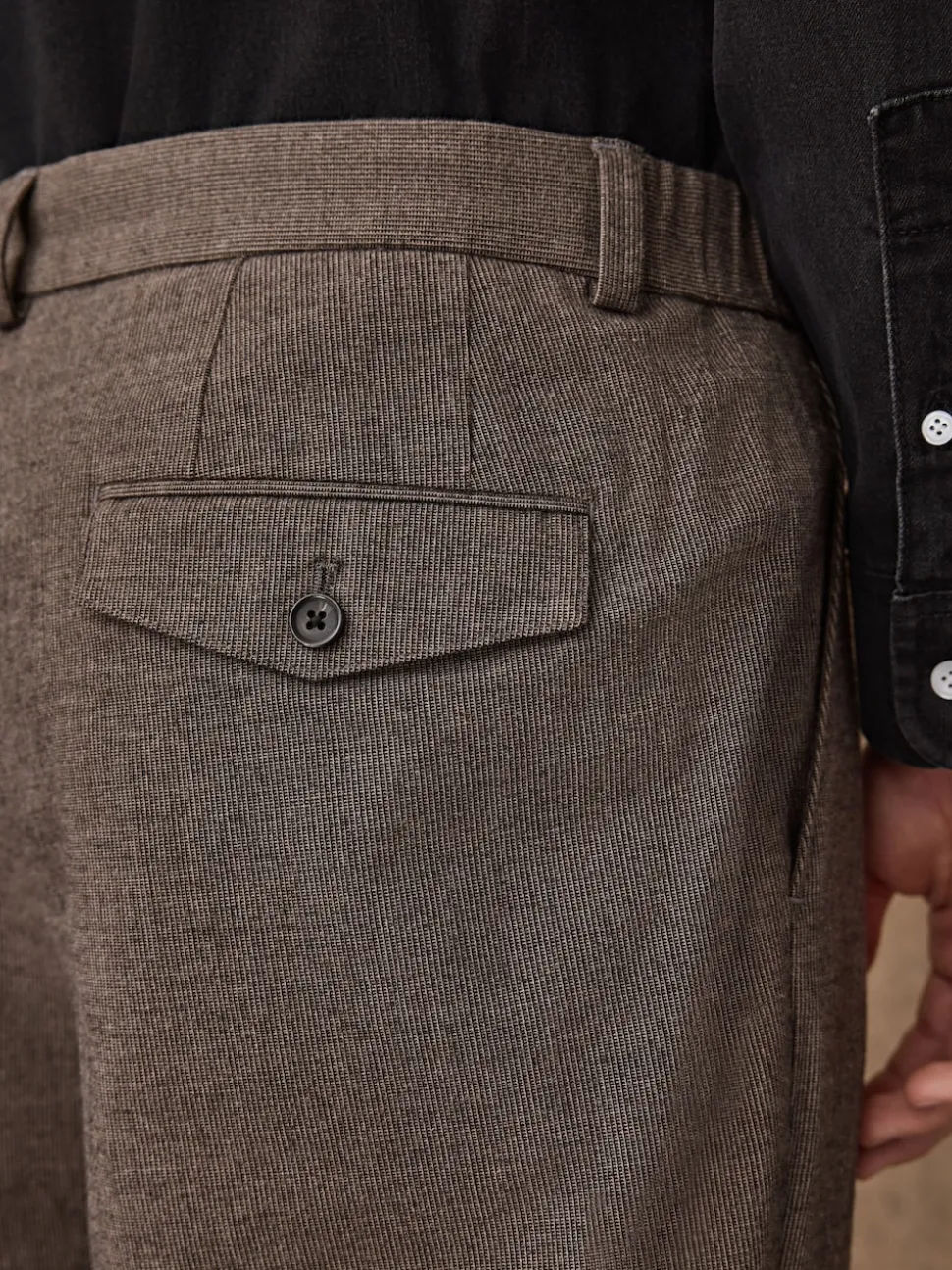 Brown Regular Fit Smart Brushed Cotton Textured Trousers