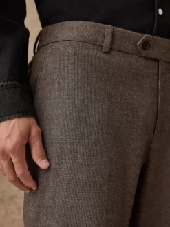 Brown Regular Fit Smart Brushed Cotton Textured Trousers