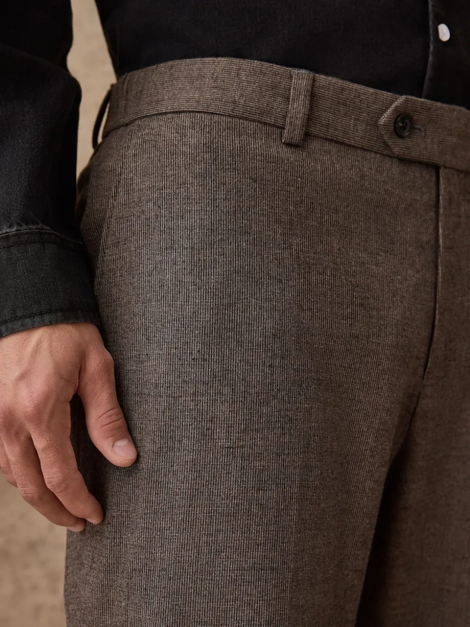 Brown Regular Fit Smart Brushed Cotton Textured Trousers