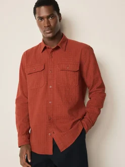 Brown Regular Fit Textured Waffle Long Sleeve Shirt