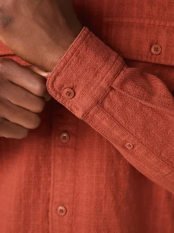 Brown Regular Fit Textured Waffle Long Sleeve Shirt