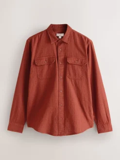 Brown Regular Fit Textured Waffle Long Sleeve Shirt