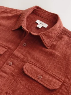 Brown Regular Fit Textured Waffle Long Sleeve Shirt