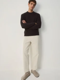 Brown Regular Fit Textured Crew Jumper