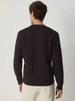 Brown Regular Fit Textured Crew Jumper
