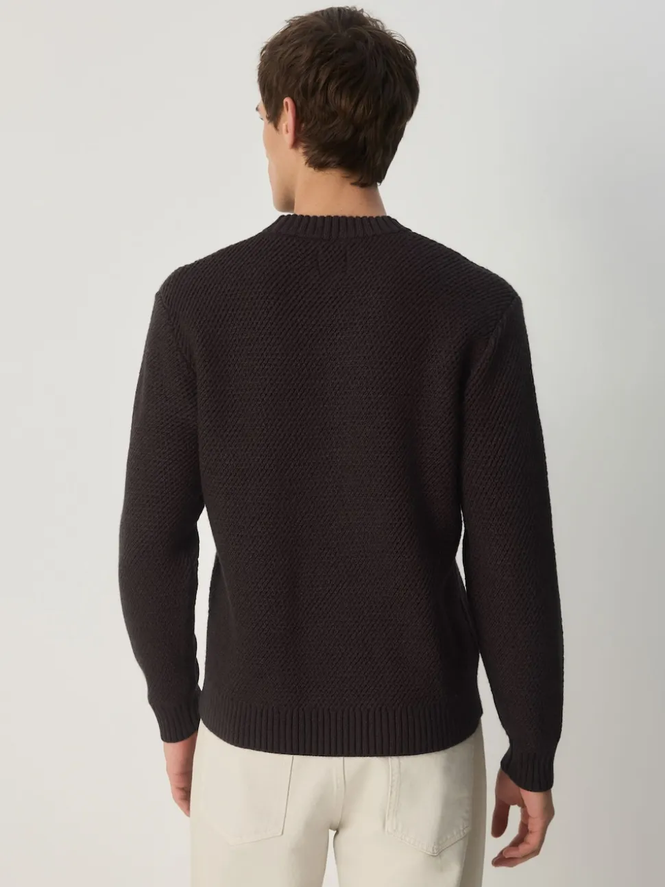 Brown Regular Fit Textured Crew Jumper