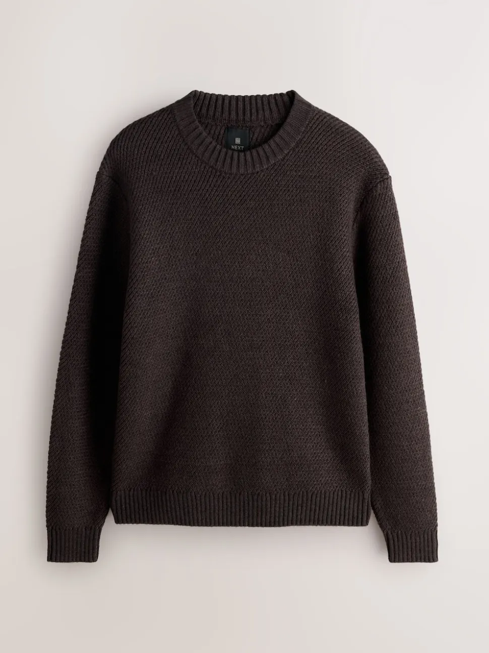 Brown Regular Fit Textured Crew Jumper