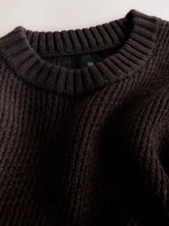 Brown Regular Fit Textured Crew Jumper