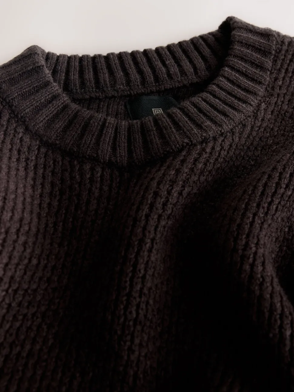 Brown Regular Fit Textured Crew Jumper