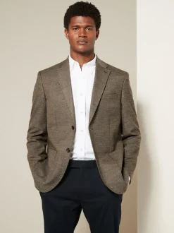 Brown Regular Fit Textured Smart Blazer