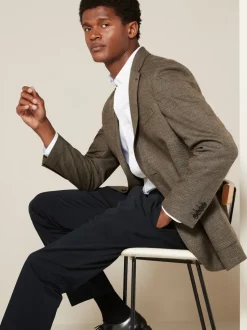 Brown Regular Fit Textured Smart Blazer