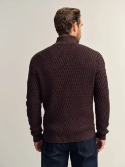 Brown Regular Fit Textured Quarter Zip Neck Jumper