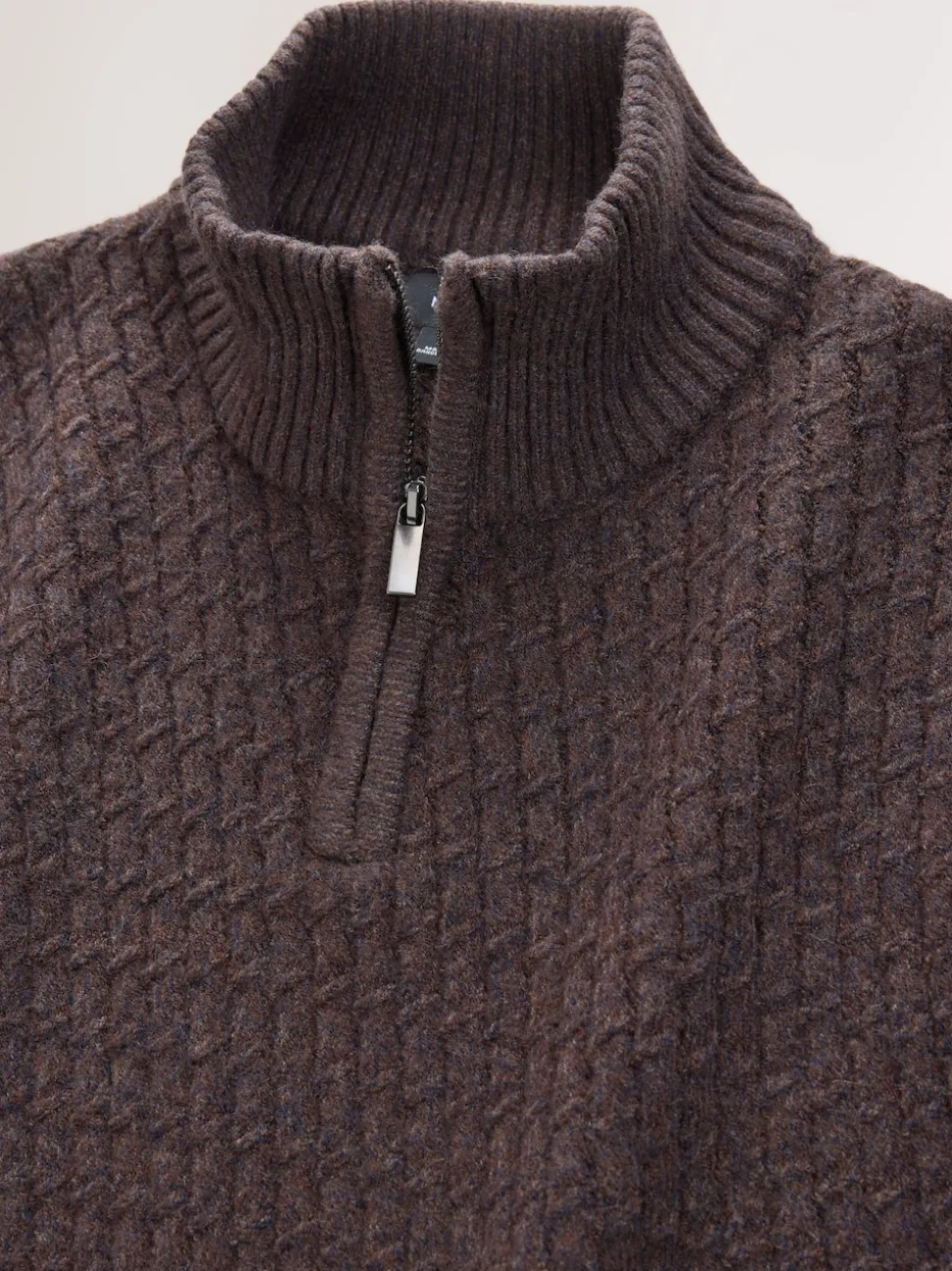 Brown Regular Fit Textured Quarter Zip Neck Jumper