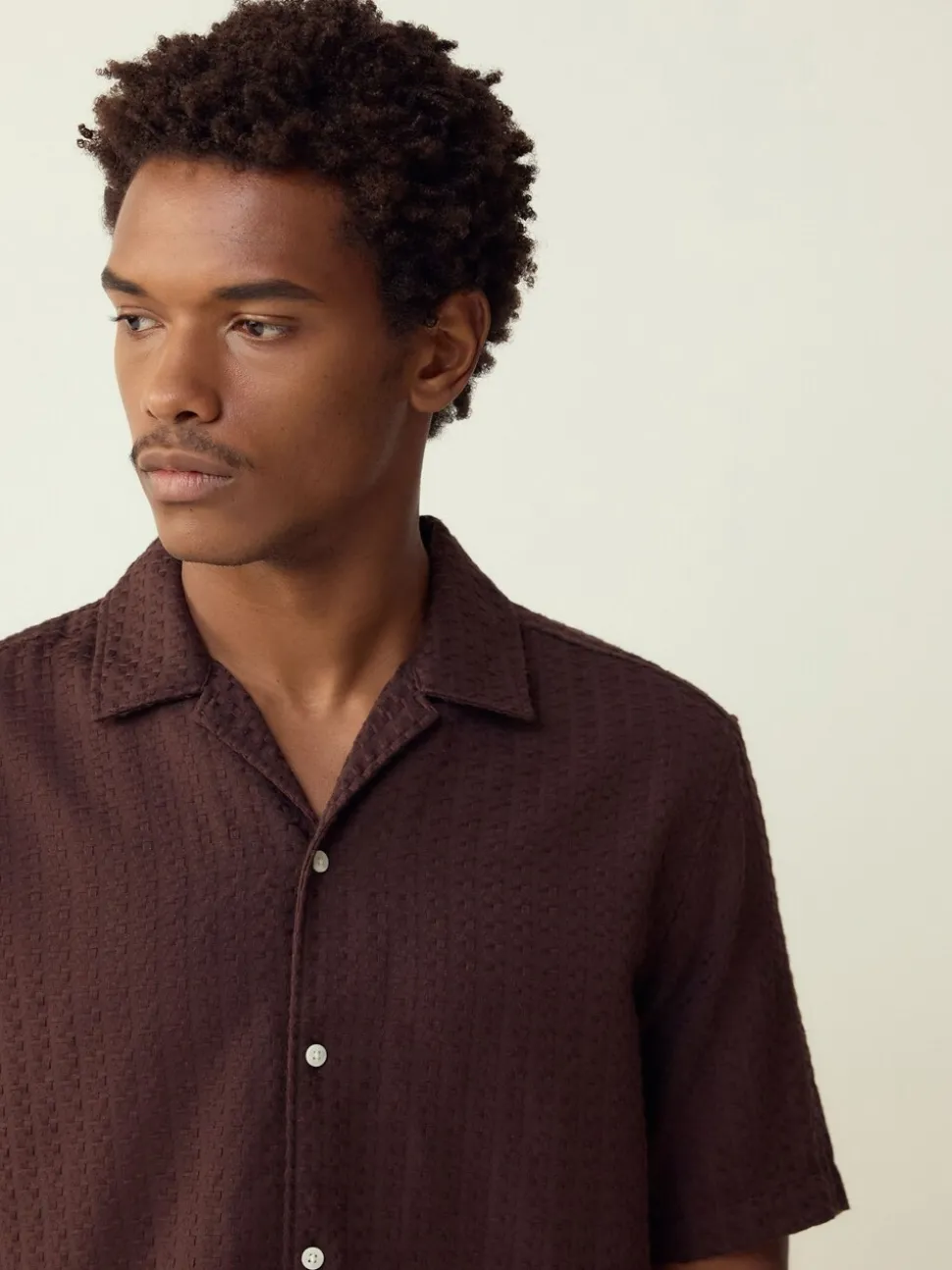 Brown Regular Fit Textured Waffle Short Sleeve Shirt