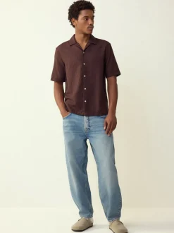 Brown Regular Fit Textured Waffle Short Sleeve Shirt