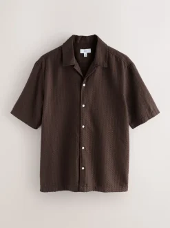 Brown Regular Fit Textured Waffle Short Sleeve Shirt