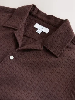 Brown Regular Fit Textured Waffle Short Sleeve Shirt