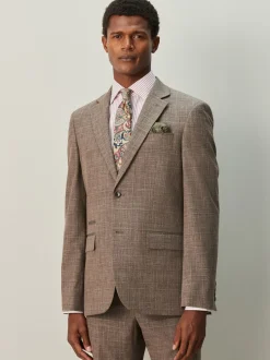 Brown Regular Fit Trimmed Check Suit Jacket