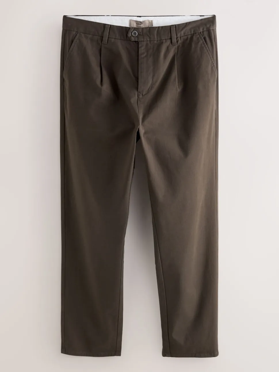 Brown Regular Tapered Fit Single Pleated Stretch Chinos Trousers