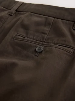 Brown Regular Tapered Fit Single Pleated Stretch Chinos Trousers