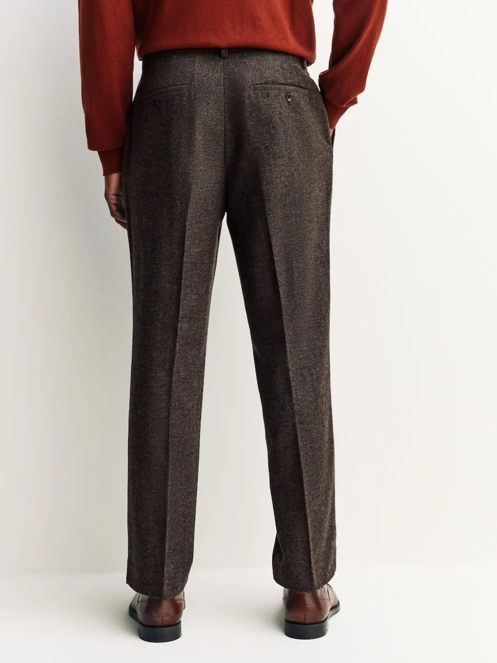 Brown Regular Tapered Fit Smart Textured Trousers With Wool