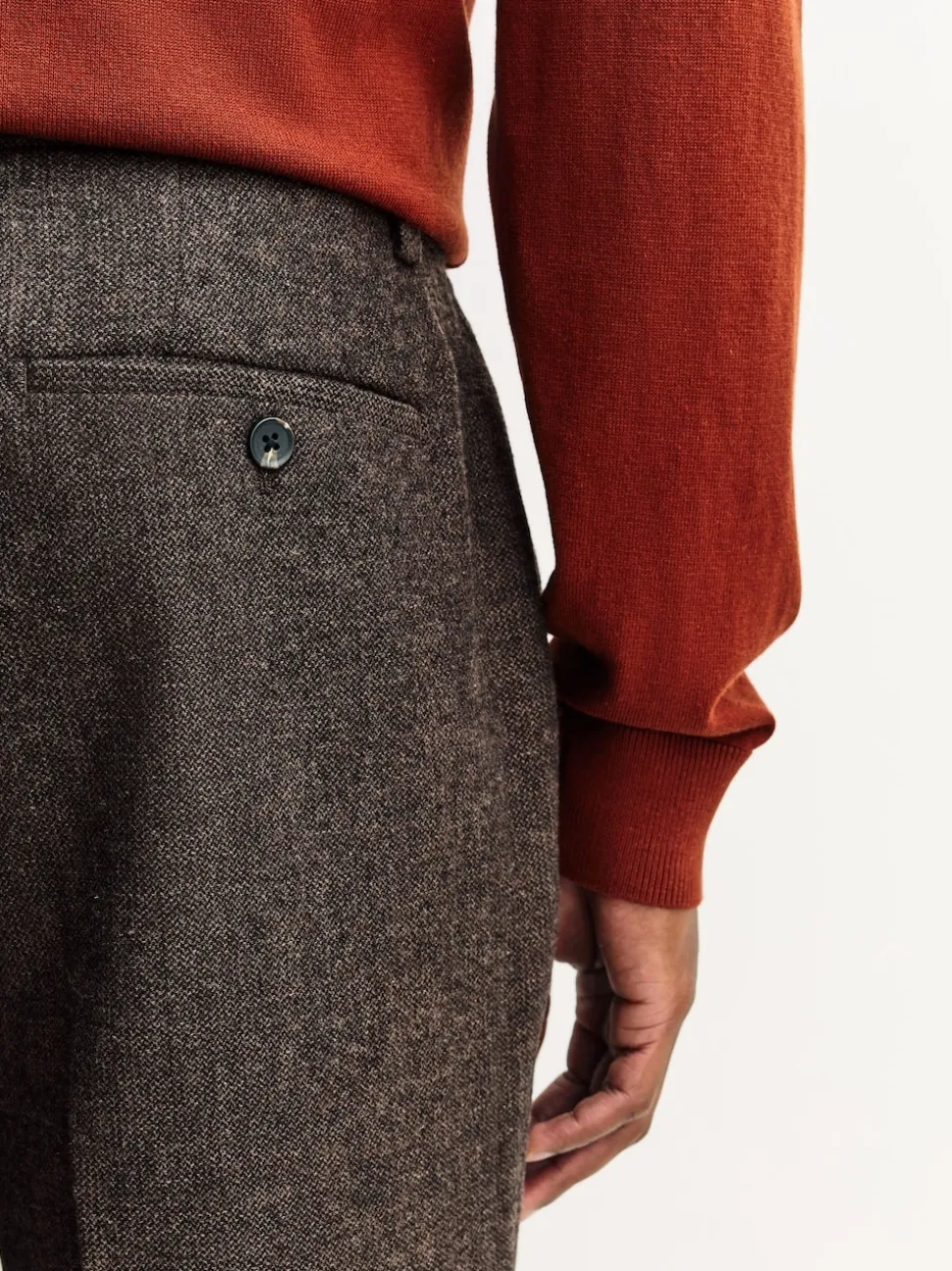 Brown Regular Tapered Fit Smart Textured Trousers With Wool