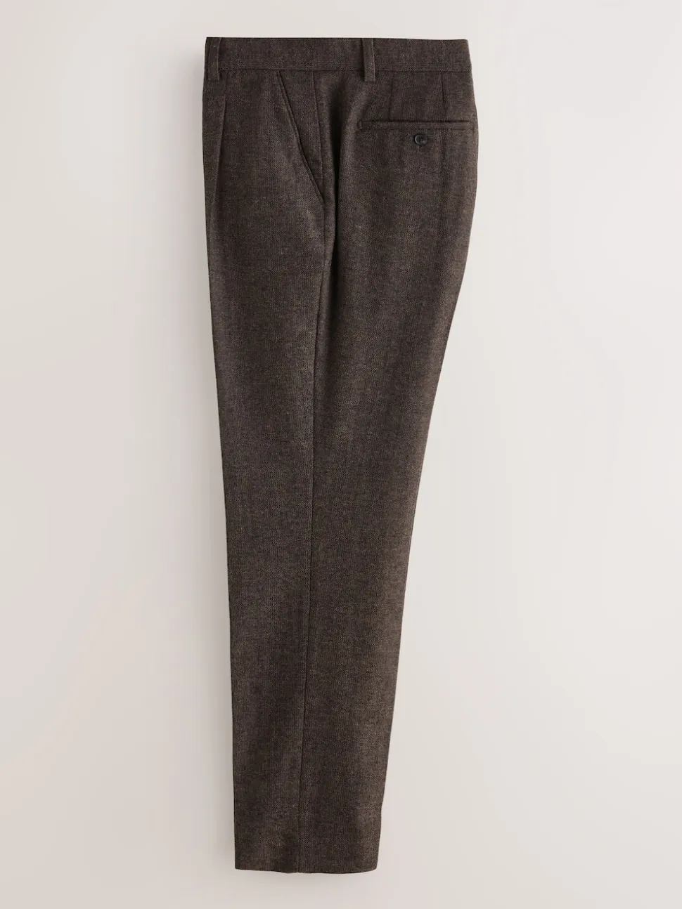 Brown Regular Tapered Fit Smart Textured Trousers With Wool