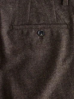 Brown Regular Tapered Fit Smart Textured Trousers With Wool