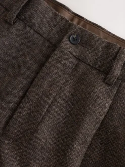 Brown Regular Tapered Fit Smart Textured Trousers With Wool
