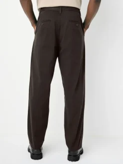 Brown Relaxed Tapered Fit Twin Pleated Stretch Chinos Trousers
