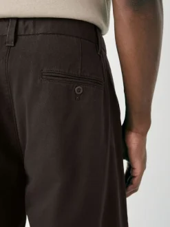 Brown Relaxed Tapered Fit Twin Pleated Stretch Chinos Trousers