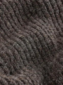 Brown Rib Texture Zip Through Cardigan with Wool