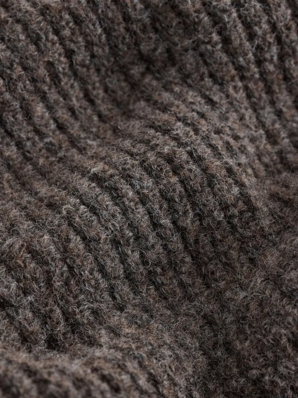 Brown Rib Texture Zip Through Cardigan with Wool