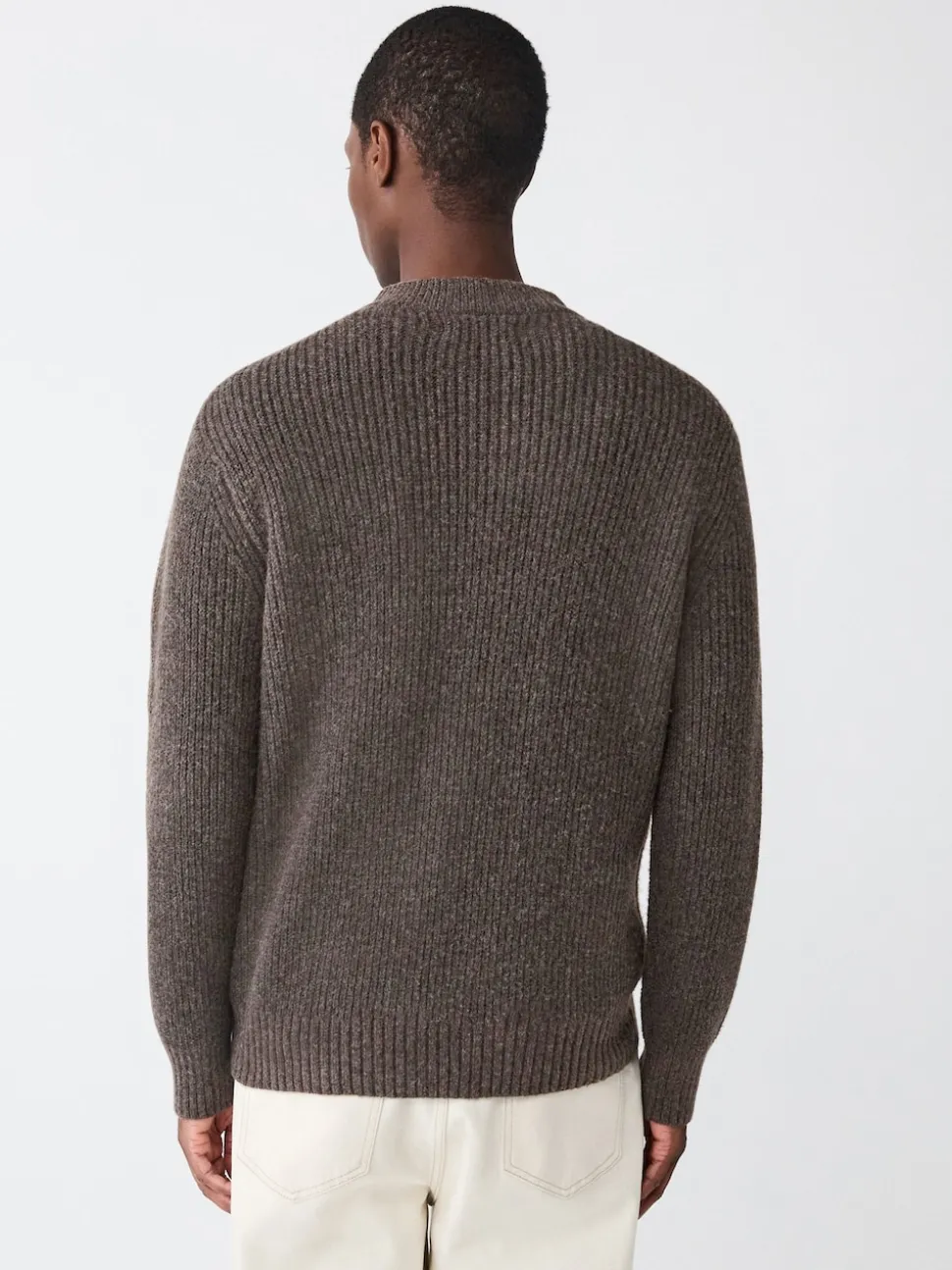 Brown Rib Texture Zip Through Cardigan with Wool
