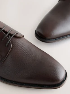 Brown Saffiano Leather Derby Shoes