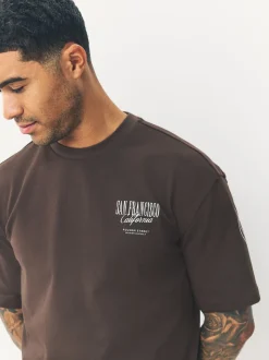 Brown San Francisco Relaxed Fit Graphic Print Heavy Weight T-Shirt
