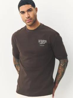 Brown San Francisco Relaxed Fit Graphic Print Heavy Weight T-Shirt