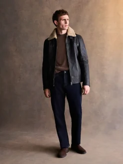 Brown Shearling Collar Leather Jacket