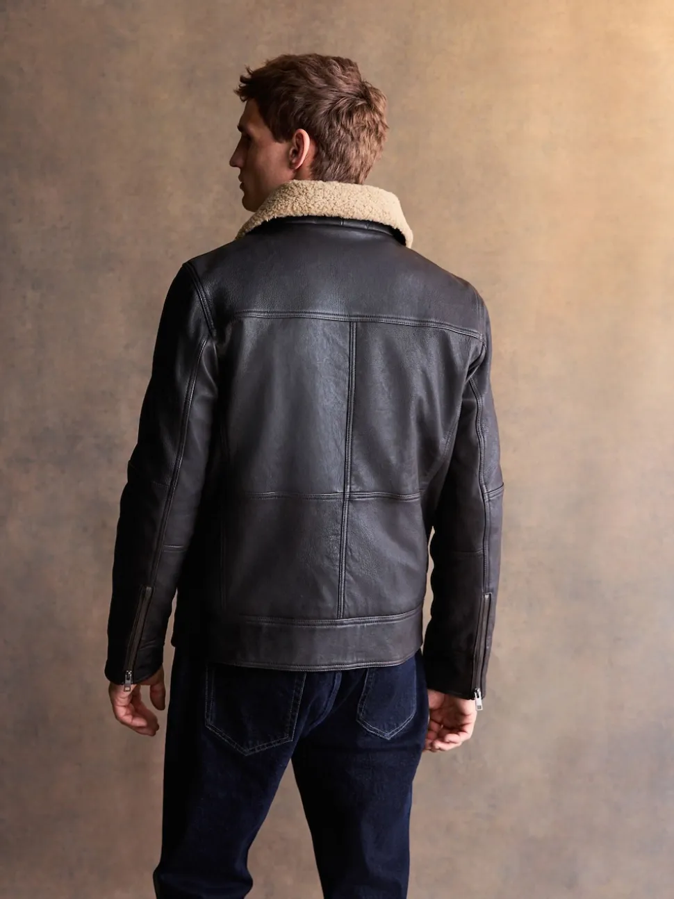 Brown Shearling Collar Leather Jacket