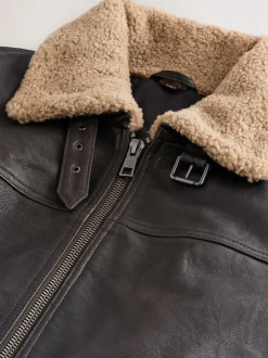 Brown Shearling Collar Leather Jacket