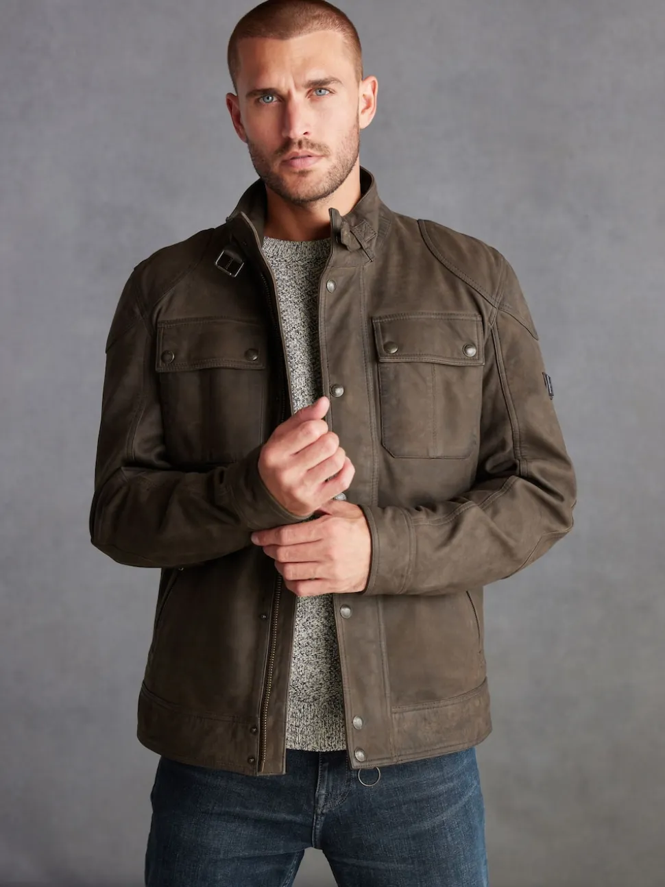 Brown Signature Four Pocket Leather Biker Jacket