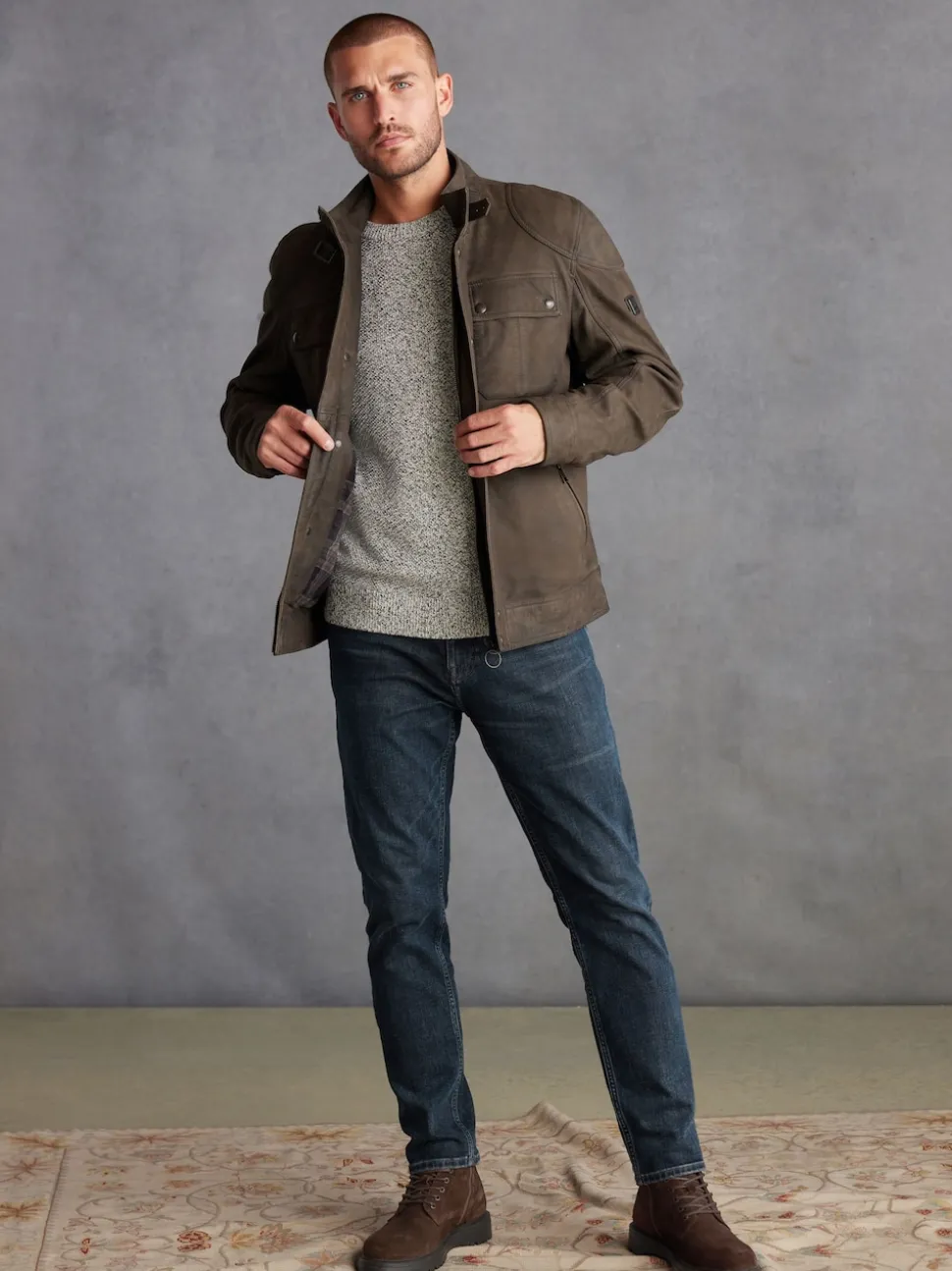 Brown Signature Four Pocket Leather Biker Jacket