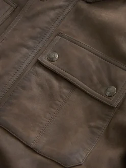 Brown Signature Four Pocket Leather Biker Jacket